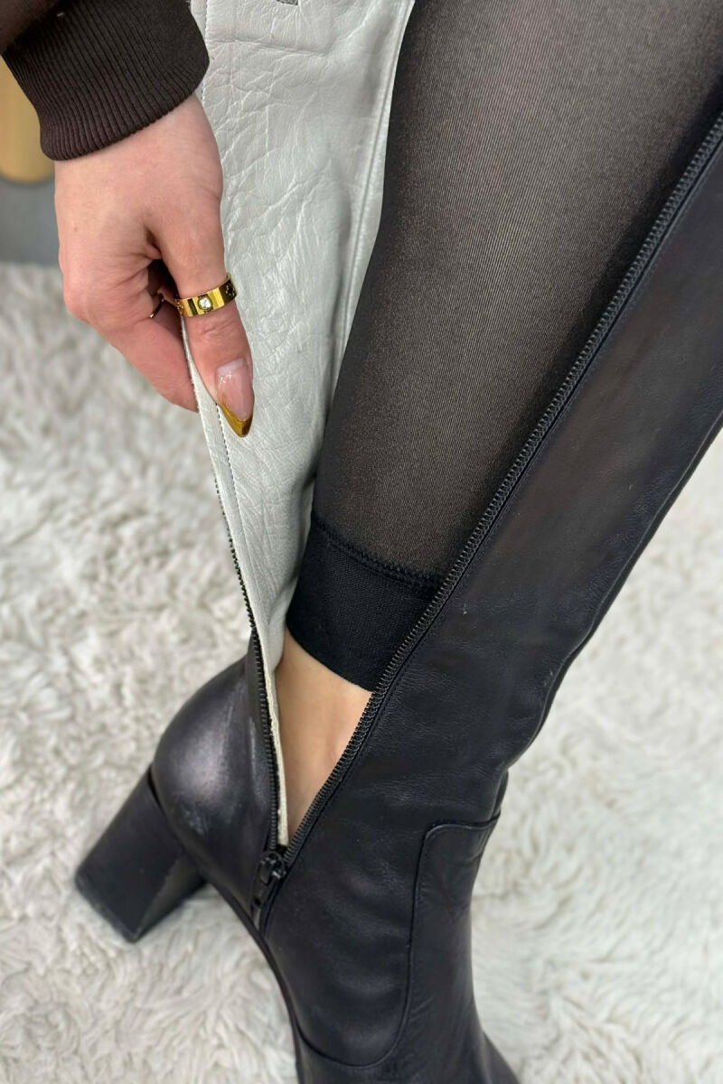 INTERIOR FUR ONE COLOR WOMEN LEGGINGS DARK BROWN/KAE - 8