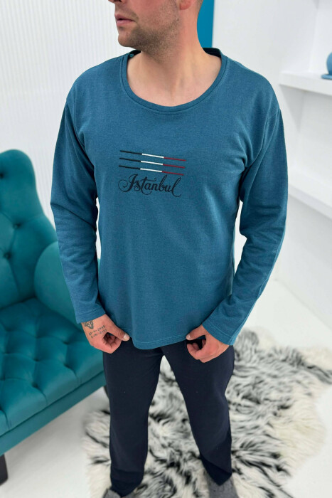 ISTANBUL SWEATSHIRT+TROUSERS MEN PYJAMAS BLUE STONE/GK - 3