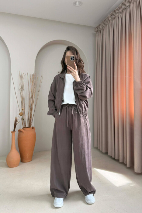 JACKET AND WIDE LEG TROUSERS WOMAN SET BROWN/KAFE - 