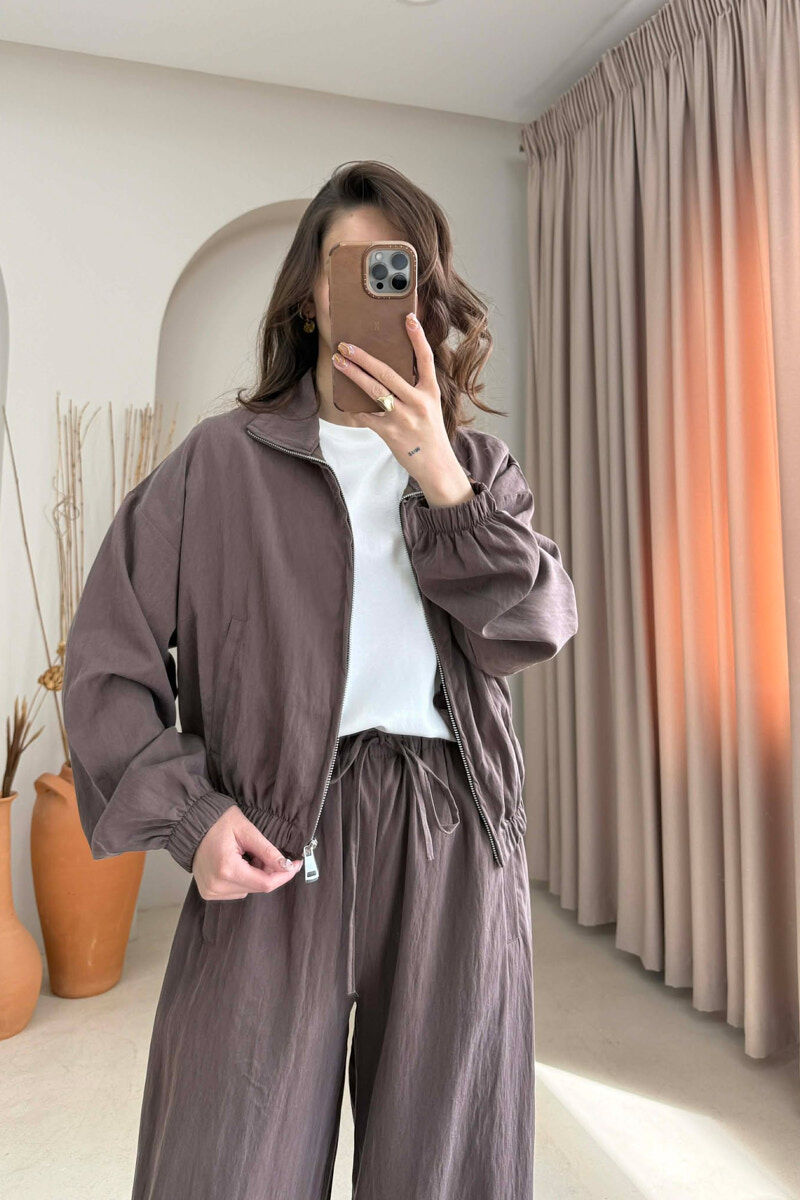 JACKET AND WIDE LEG TROUSERS WOMAN SET BROWN/KAFE - 3