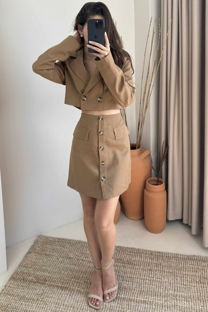 JACKET & SKIRT ONE COLOR WOMEN SET BROWN/KAFE - 2