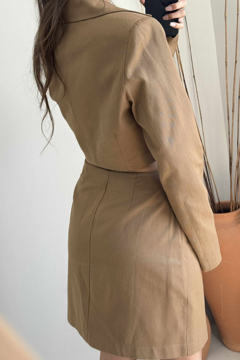 JACKET & SKIRT ONE COLOR WOMEN SET BROWN/KAFE - 4