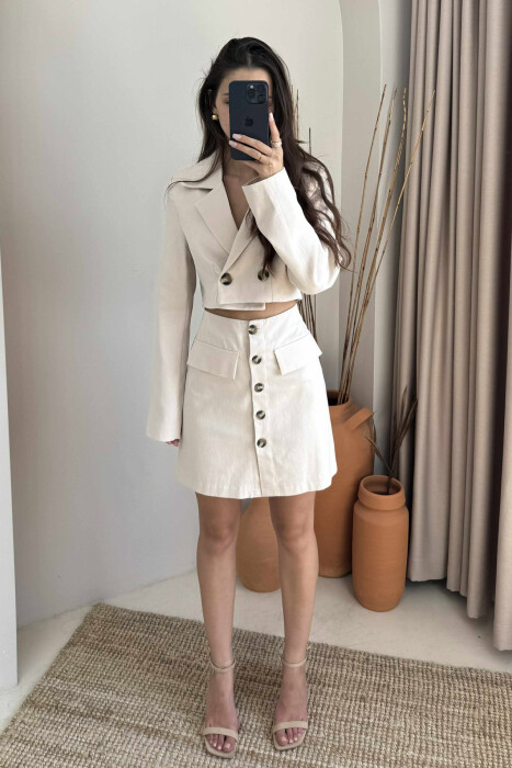 JACKET & SKIRT ONE COLOR WOMEN SET CREAM/KREM - 2