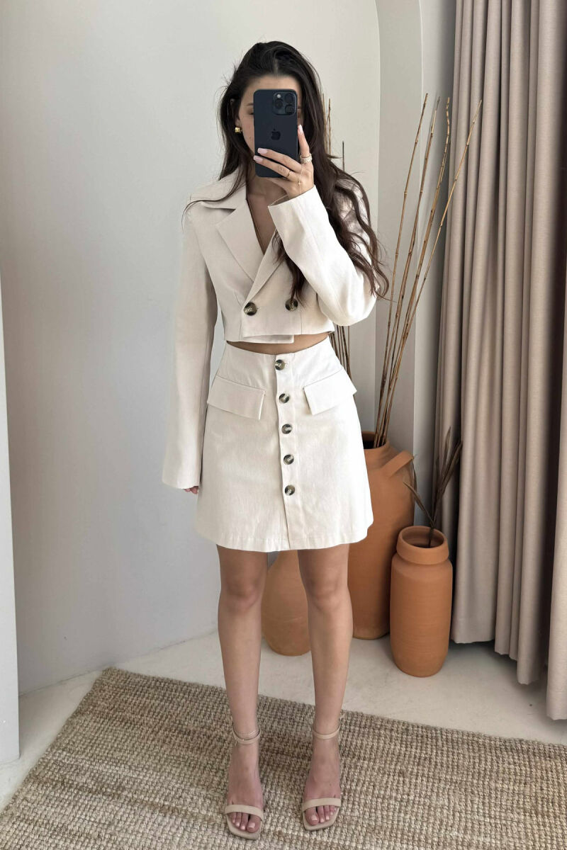 JACKET & SKIRT ONE COLOR WOMEN SET CREAM/KREM - 2