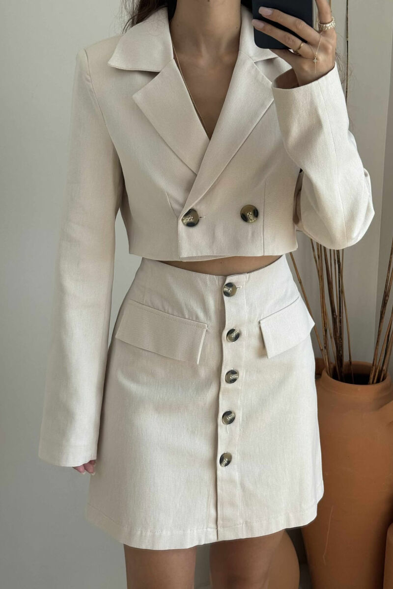 JACKET & SKIRT ONE COLOR WOMEN SET CREAM/KREM - 4