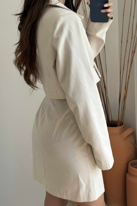 JACKET & SKIRT ONE COLOR WOMEN SET CREAM/KREM - 5