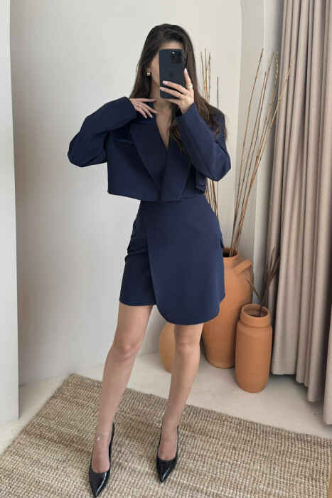 JACKET & SKIRT ONE COLOR WOMEN SET DARK BLUE/BEE - 1