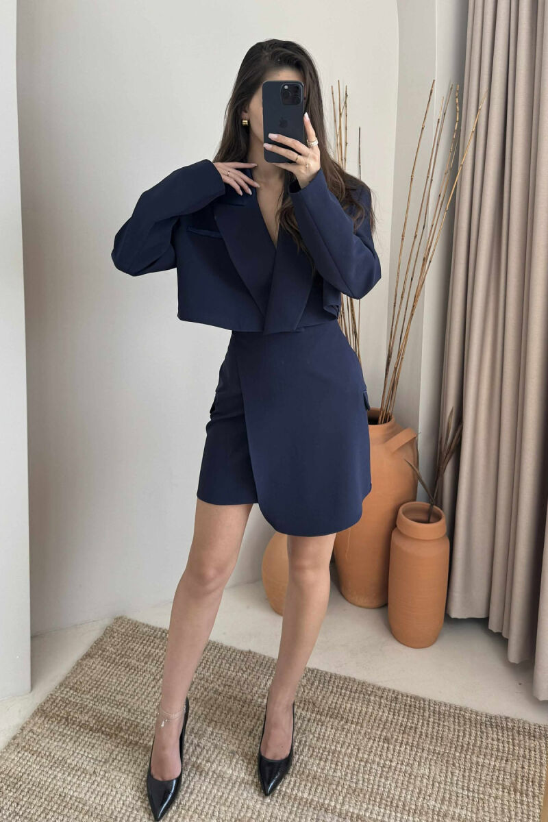 JACKET & SKIRT ONE COLOR WOMEN SET DARK BLUE/BEE - 1