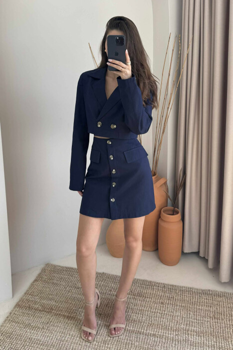 JACKET & SKIRT ONE COLOR WOMEN SET DARK BLUE/BEE - 1