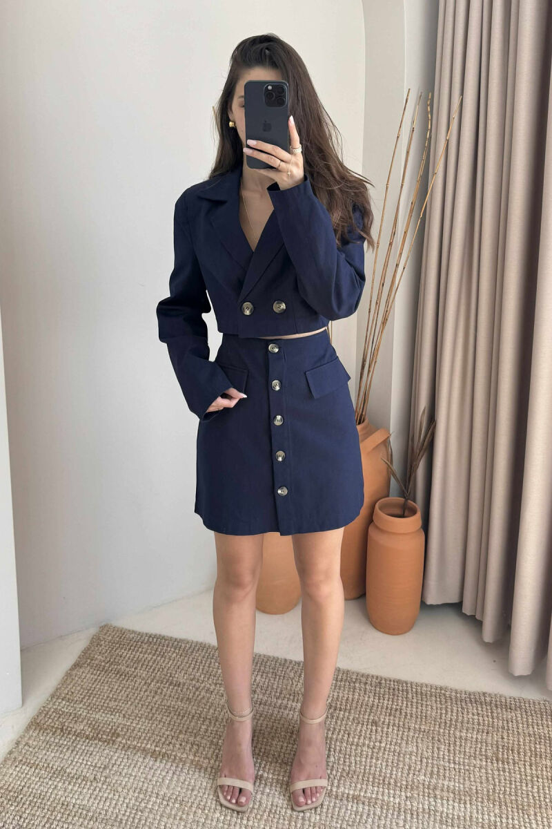 JACKET & SKIRT ONE COLOR WOMEN SET DARK BLUE/BEE - 2