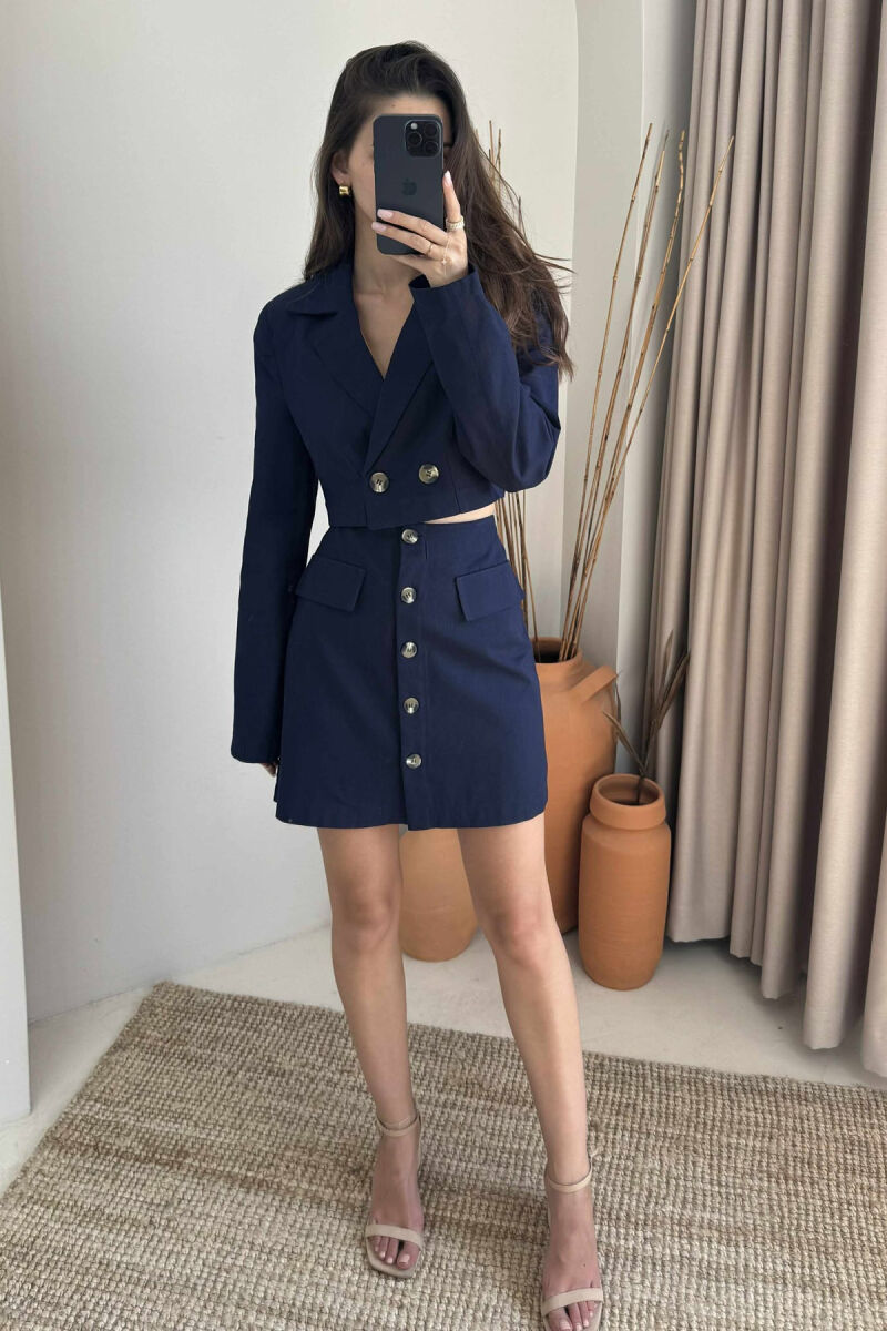 JACKET & SKIRT ONE COLOR WOMEN SET DARK BLUE/BEE - 3