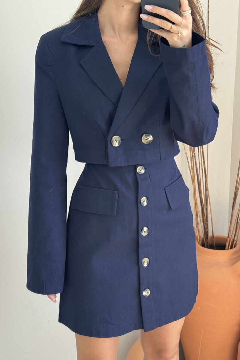 JACKET & SKIRT ONE COLOR WOMEN SET DARK BLUE/BEE - 4