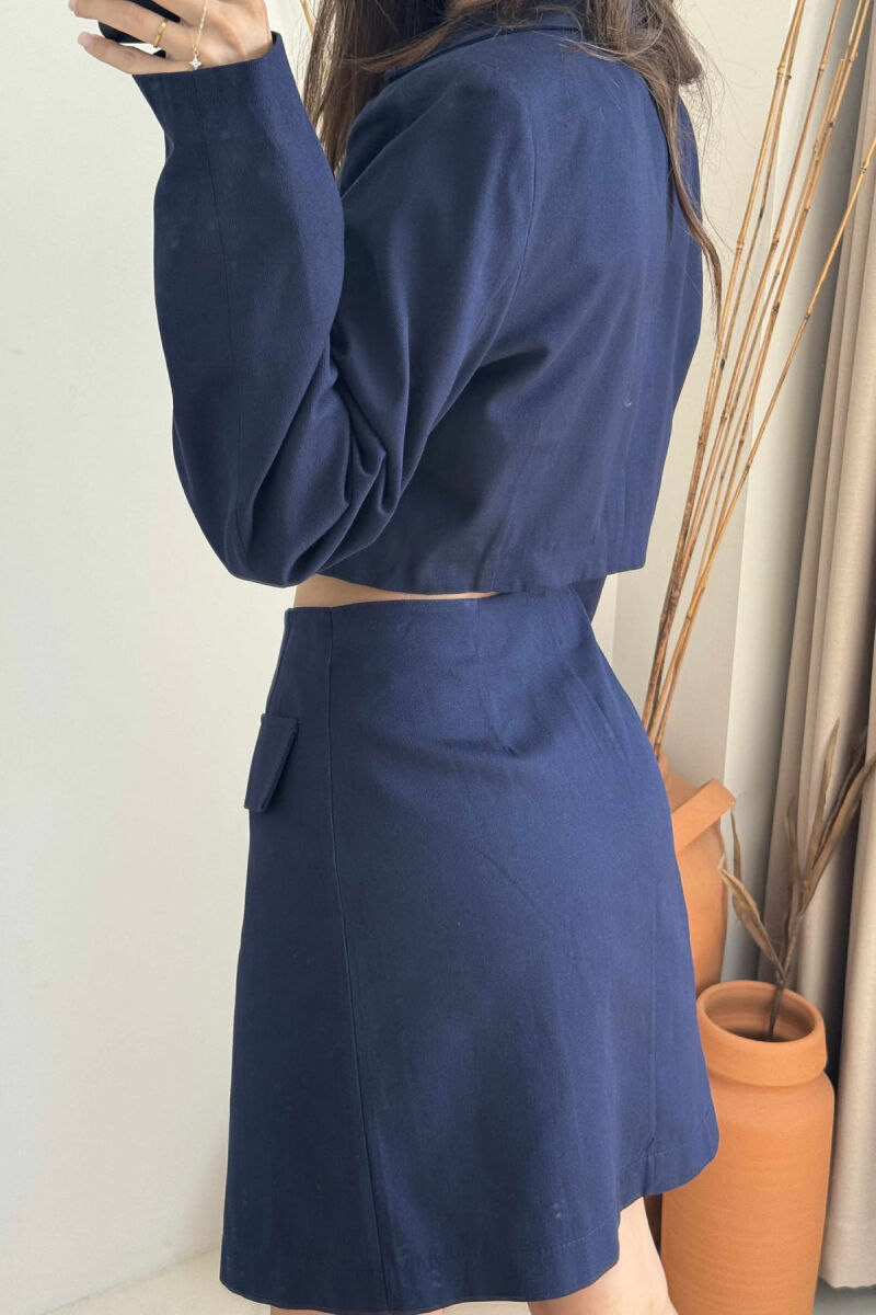 JACKET & SKIRT ONE COLOR WOMEN SET DARK BLUE/BEE - 5