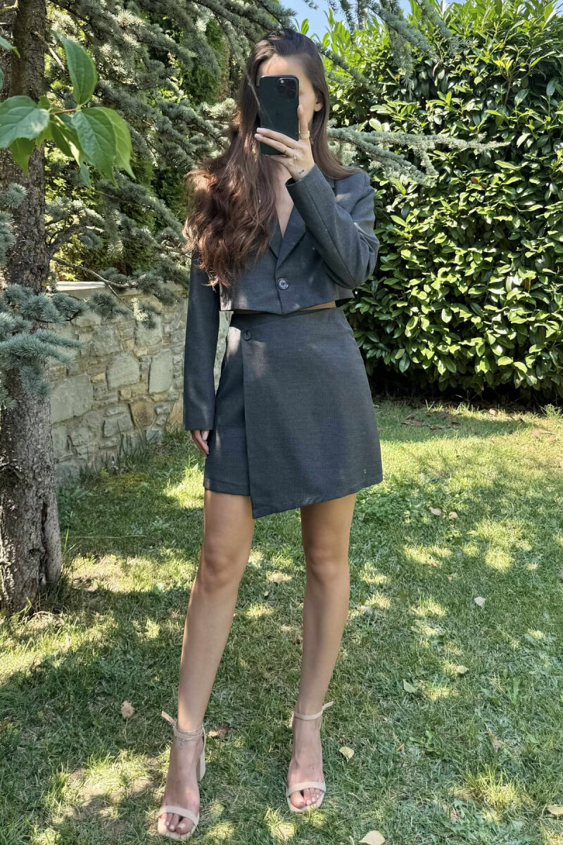 JACKET & SKIRT ONE COLOR WOMEN SET DARK GREY/GEE - 1