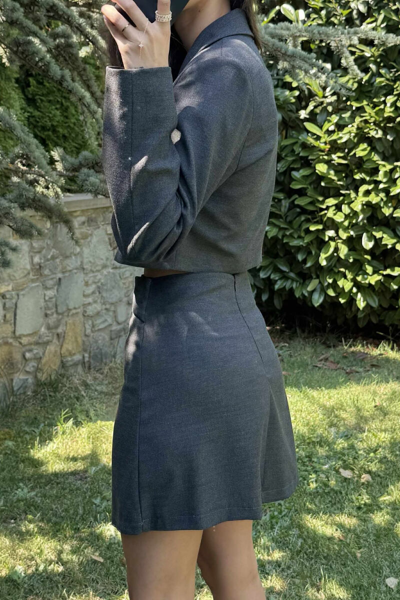 JACKET & SKIRT ONE COLOR WOMEN SET DARK GREY/GEE - 4