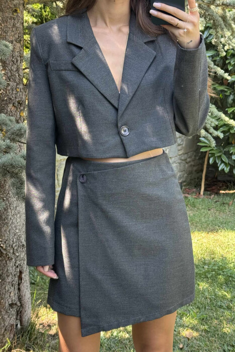 JACKET & SKIRT ONE COLOR WOMEN SET DARK GREY/GEE - 5