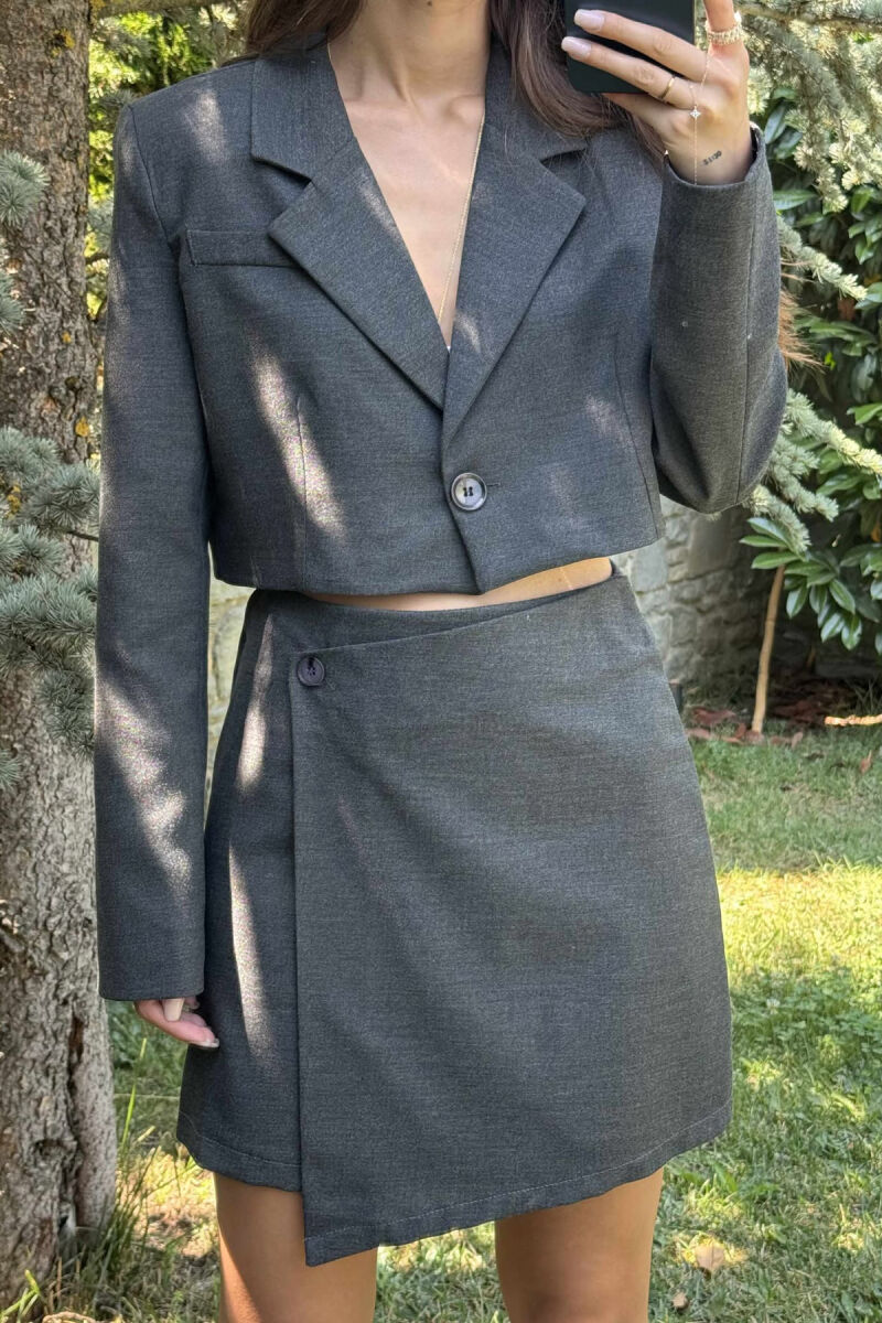 JACKET & SKIRT ONE COLOR WOMEN SET DARK GREY/GEE - 5