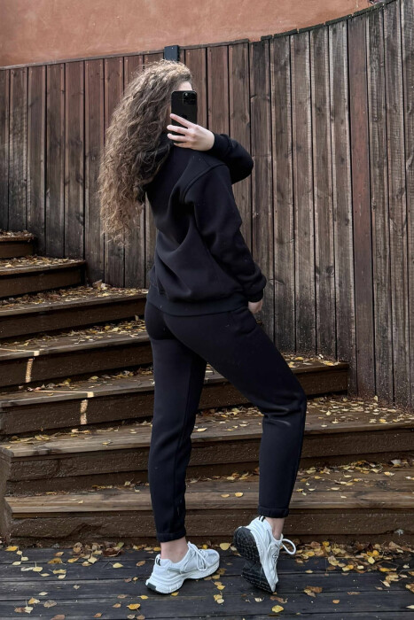 JACKET+JOGGERS ONE COLOR FLUFFY WOMEN SET BLACK/ E ZEZE - 2