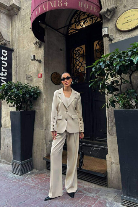 JACKET+TANK TOP+TROUSERS 3 PIECE WOMEN SET BEIGE/BEZHE - 2