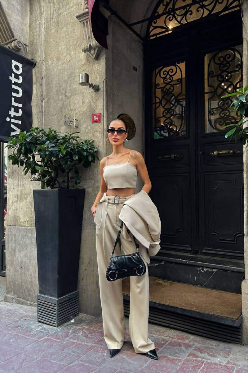 JACKET+TANK TOP+TROUSERS 3 PIECE WOMEN SET BEIGE/BEZHE - 3