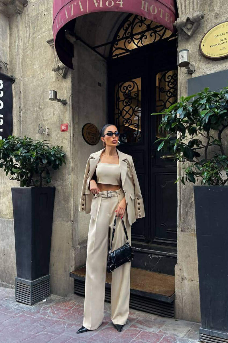 JACKET+TANK TOP+TROUSERS 3 PIECE WOMEN SET BEIGE/BEZHE - 4