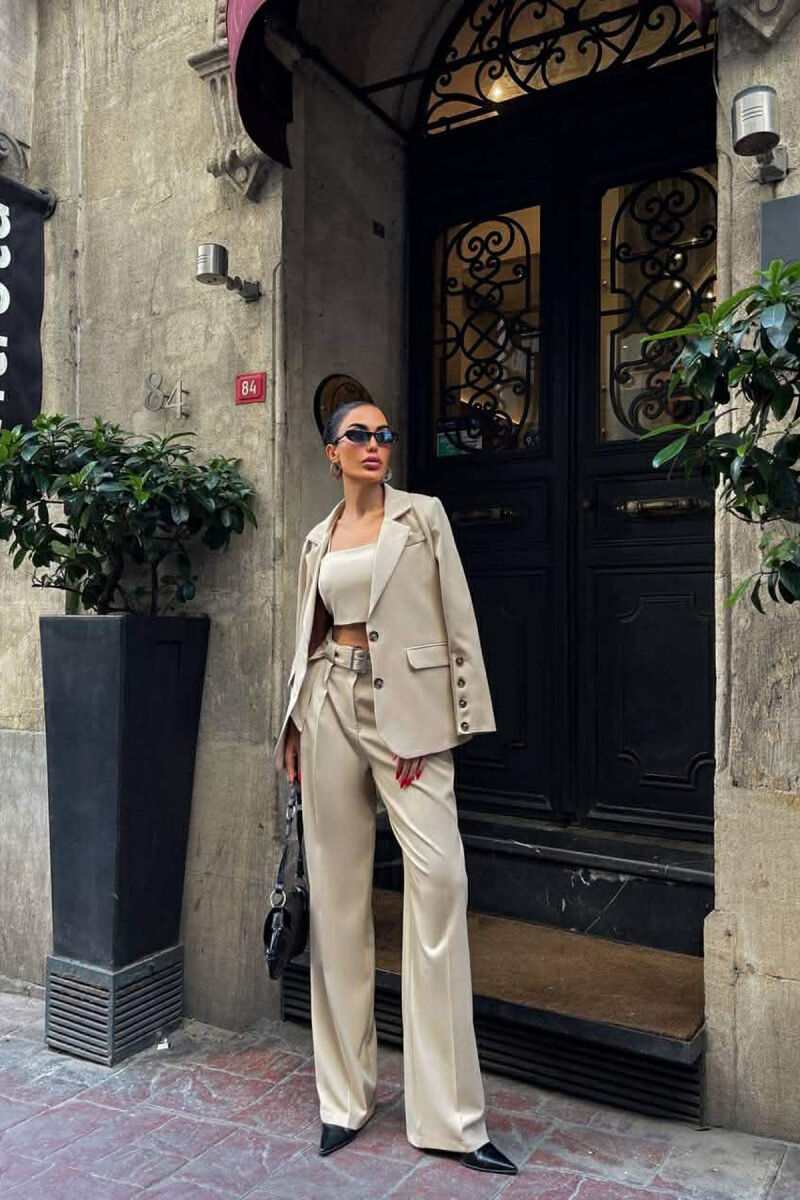 JACKET+TANK TOP+TROUSERS 3 PIECE WOMEN SET BEIGE/BEZHE - 6