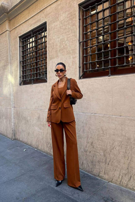 JACKET+TANK TOP+TROUSERS 3 PIECE WOMEN SET BROWN/KAFE - 6