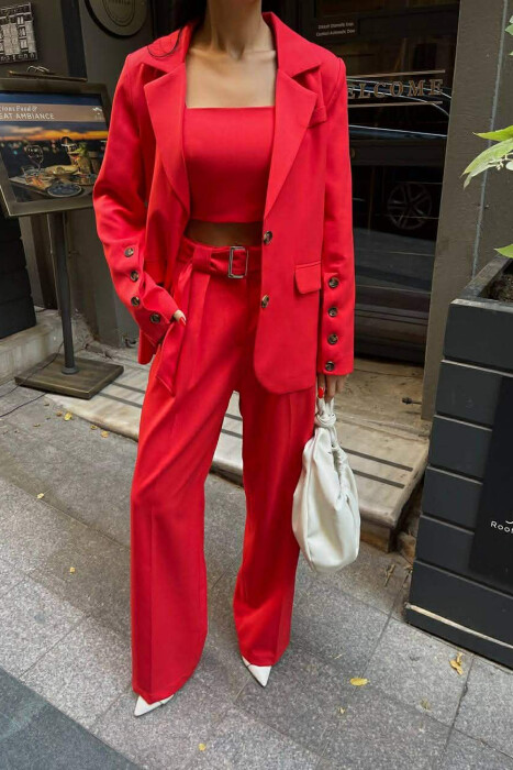 JACKET+TANK TOP+TROUSERS 3 PIECE WOMEN SET RED/E KUQE 