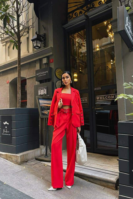 JACKET+TANK TOP+TROUSERS 3 PIECE WOMEN SET RED/E KUQE - 2