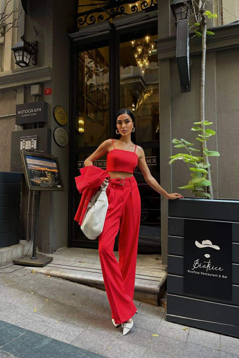JACKET+TANK TOP+TROUSERS 3 PIECE WOMEN SET RED/E KUQE - 3