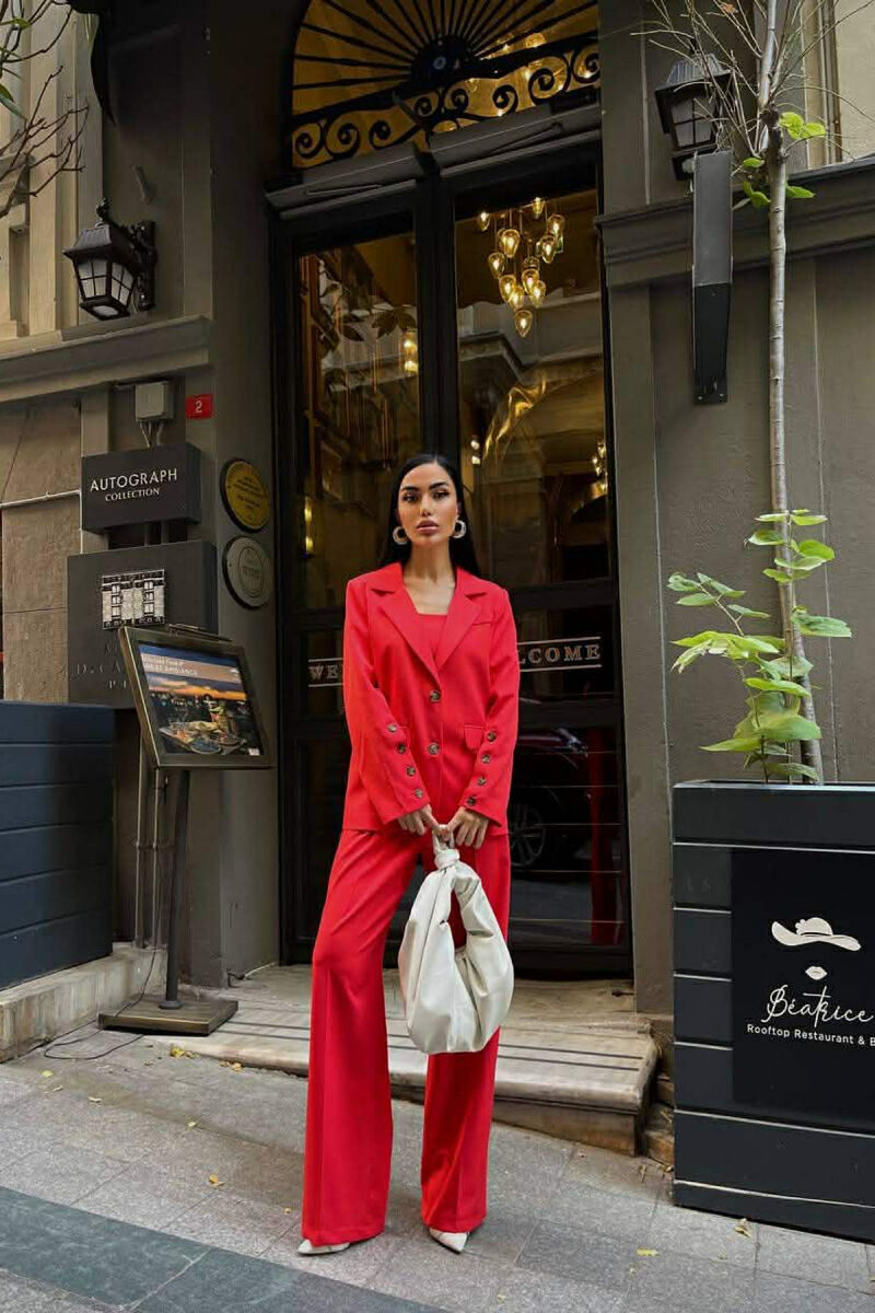 JACKET+TANK TOP+TROUSERS 3 PIECE WOMEN SET RED/E KUQE - 4