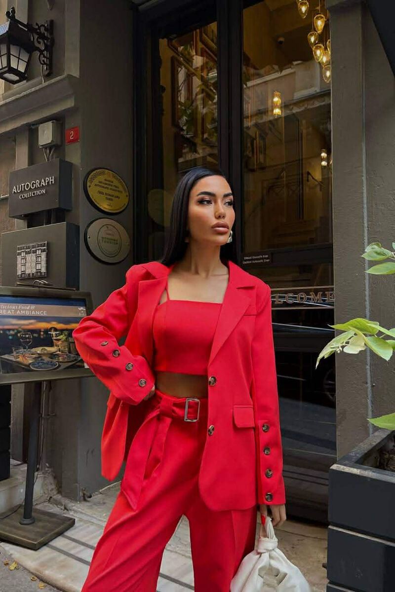 JACKET+TANK TOP+TROUSERS 3 PIECE WOMEN SET RED/E KUQE - 6