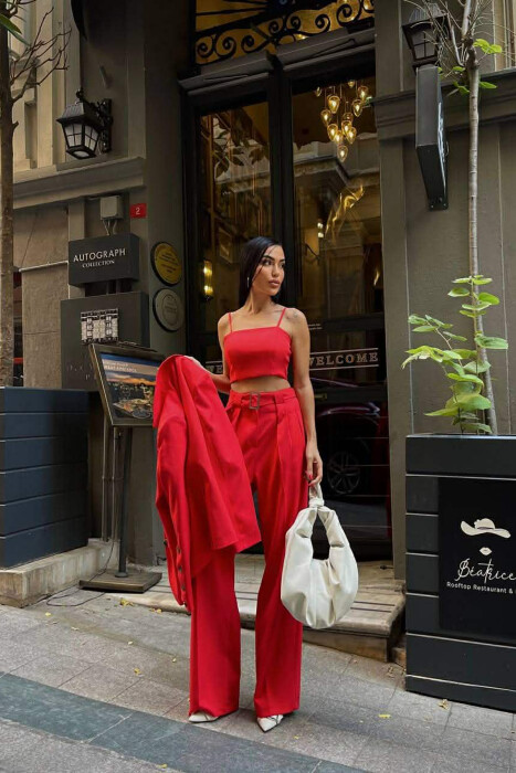 JACKET+TANK TOP+TROUSERS 3 PIECE WOMEN SET RED/E KUQE - 7