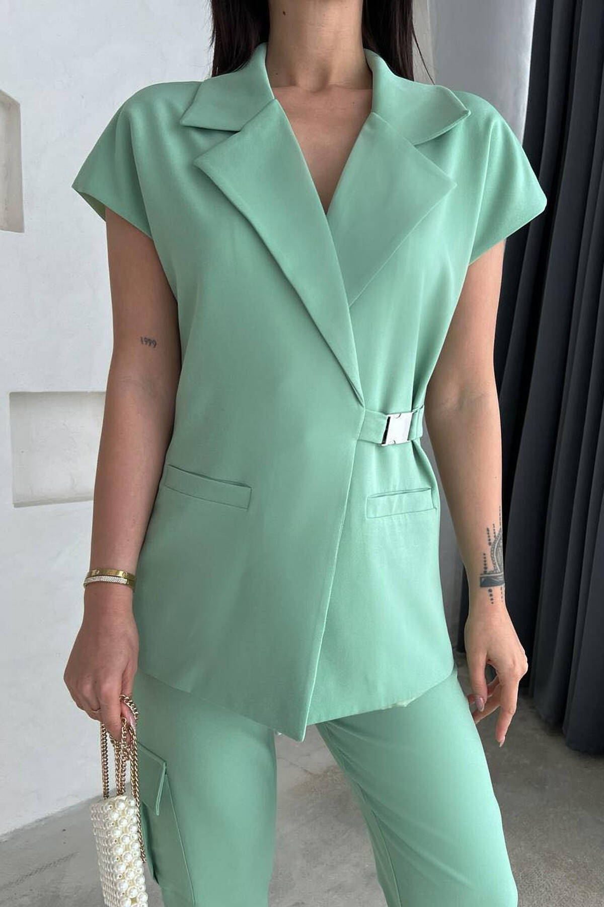 JACKET+TROUSERS ONE COLOR WOMAN SET MINT/MENTE TWO-PIECE SETS 