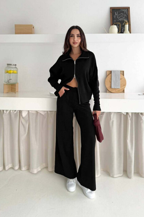 JACKET+TROUSERS SIMPLE KNIT WOMEN SET BLACK/ E ZEZE - KLAUDIO FASHION