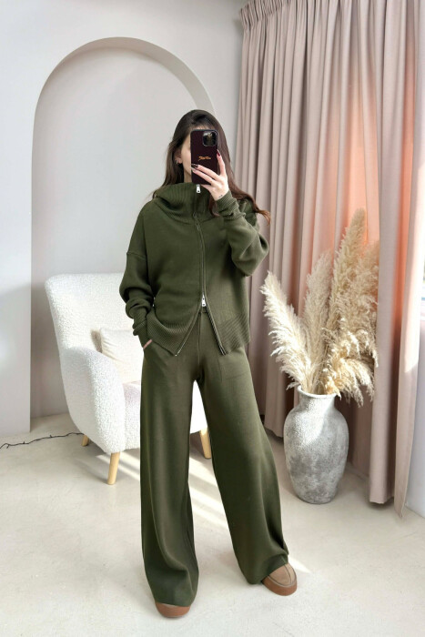 JACKET+TROUSERS SIMPLE KNIT WOMEN SET GREEN/JESHILE - 1