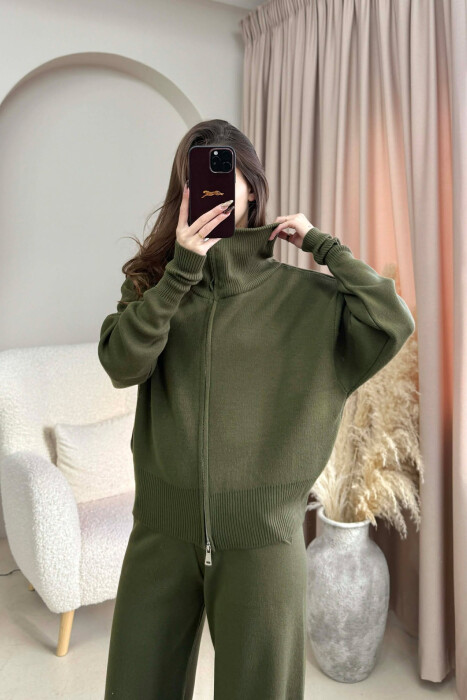 JACKET+TROUSERS SIMPLE KNIT WOMEN SET GREEN/JESHILE - 3