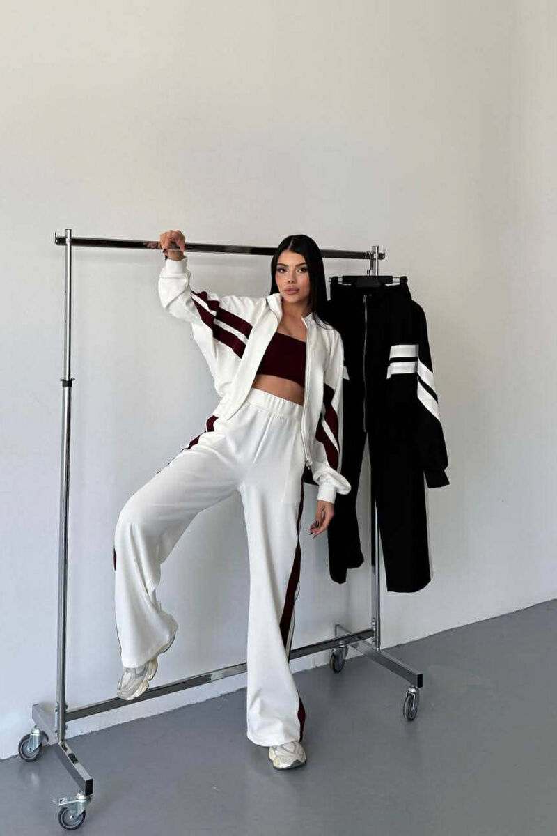 JACKET+TROUSERS SIMPLE STRIPED WOMEN SET WHITE-BURGUNDY/BAVI - 2