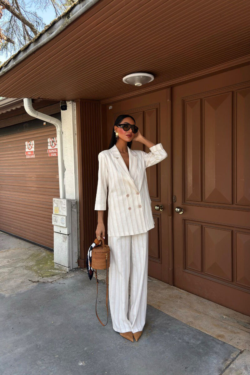JACKET+TROUSERS STRIPED WOMEN SET CREAM/KREM - 1