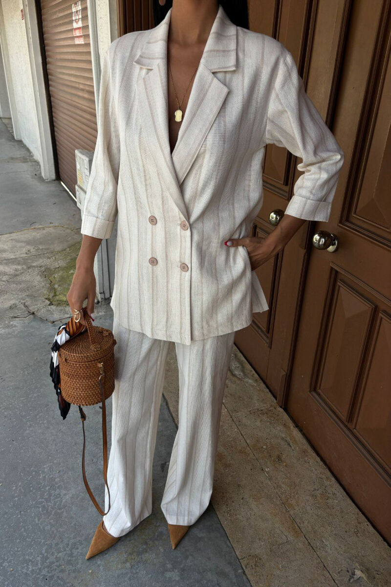 JACKET+TROUSERS STRIPED WOMEN SET CREAM/KREM - 2