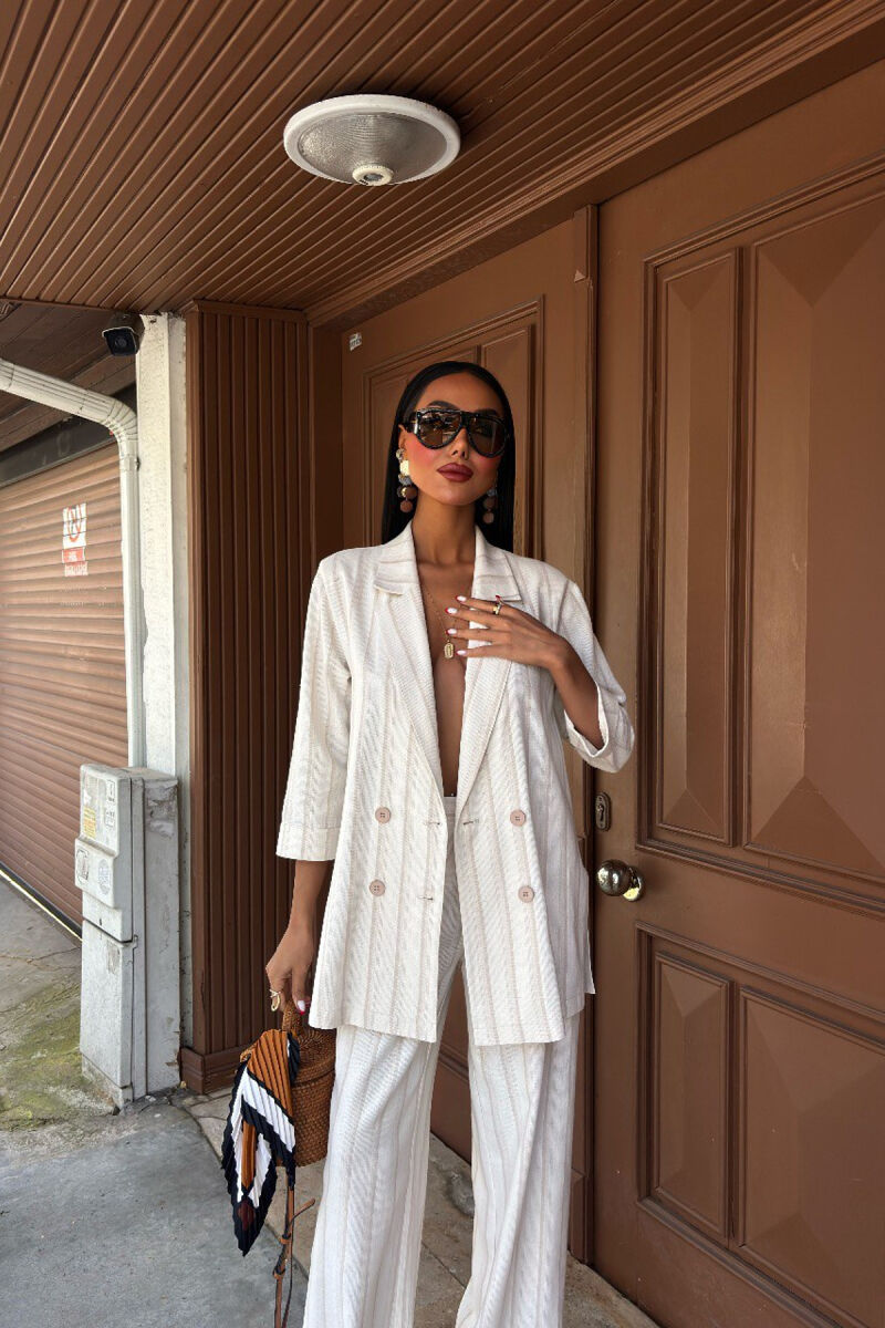 JACKET+TROUSERS STRIPED WOMEN SET CREAM/KREM - 3