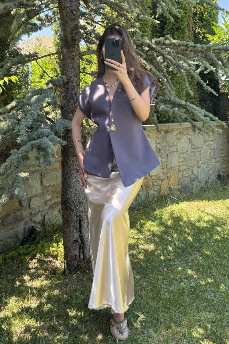 JELEK ME DETAJIN E KOPSAVE GOLD ME LIDHSE PËR FEMRA NË NGJYRËN GRI E ERRËT - 6