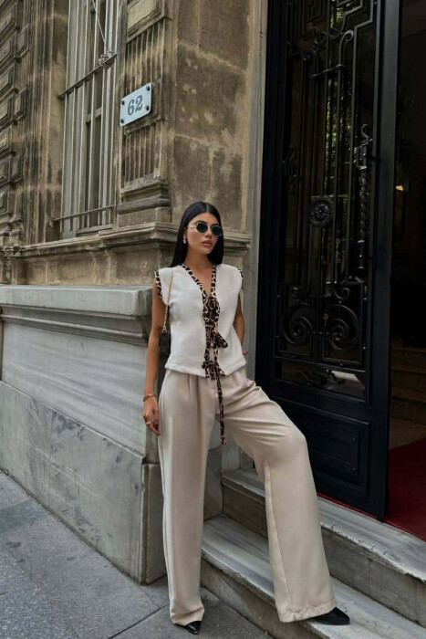 JELEK LIDHESE ME DETAJ PRINT LEOPARDI PER FEMRA NE NGJYRE KREM - 1