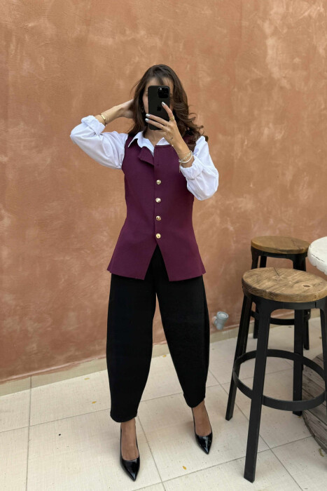 JELEK NJË NGJYRËSH ME BUTONA GOLD PËR FEMRA NË NGJYRËN VISHNJË - 2