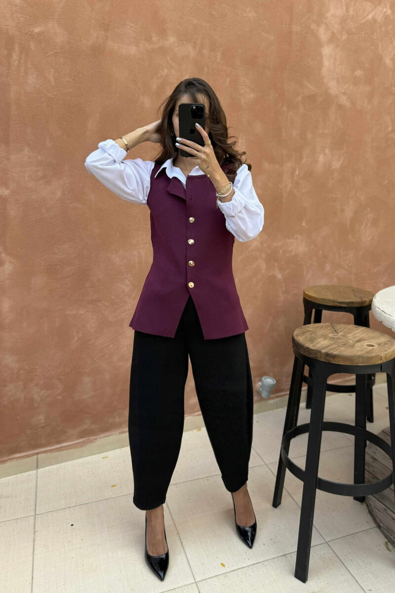 JELEK NJË NGJYRËSH ME BUTONA GOLD PËR FEMRA NË NGJYRËN VISHNJË - 2