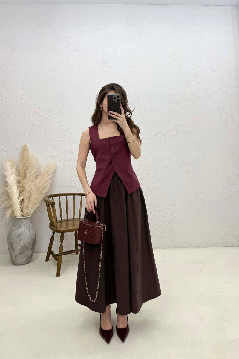 JELEK NJË NGJYRËSH ME BUTONA PËR FEMRA NË NGJYRE VISHNJE - 4