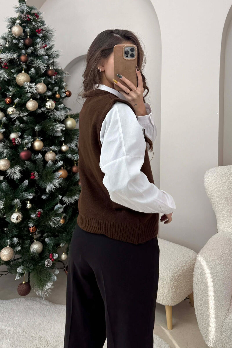 JELEK NJË NGJYRËSH PA MËNGË ME KOPSA PËR FEMRA NË NGJYRË KAFE - 3