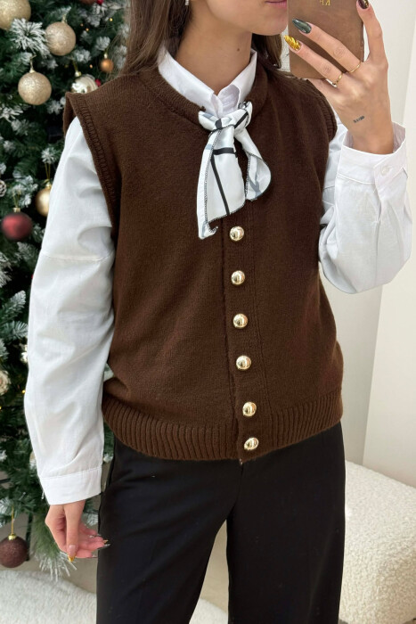 JELEK NJË NGJYRËSH PA MËNGË ME KOPSA PËR FEMRA NË NGJYRË KAFE - 4