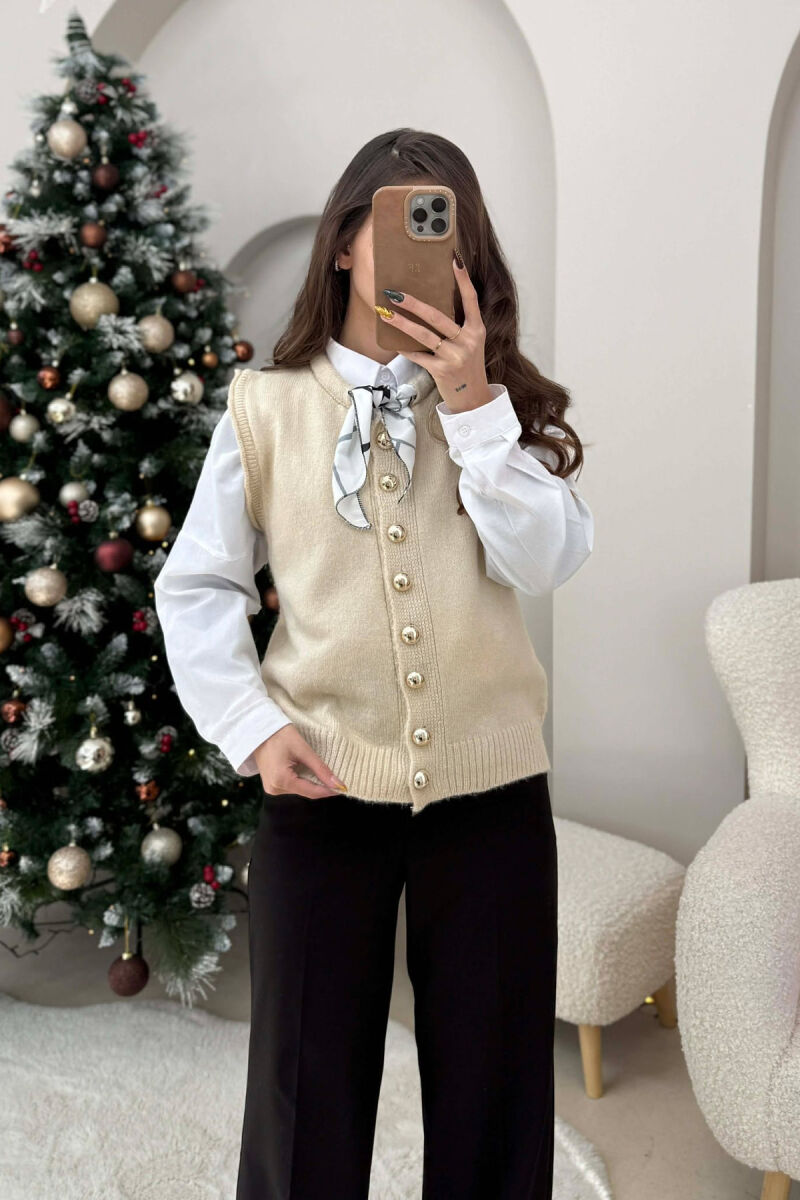 JELEK NJË NGJYRËSH PA MËNGË ME KOPSA PËR FEMRA NË NGJYRË KREM - 2