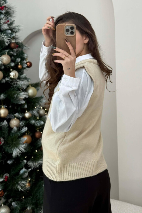 JELEK NJË NGJYRËSH PA MËNGË ME KOPSA PËR FEMRA NË NGJYRË KREM - 4